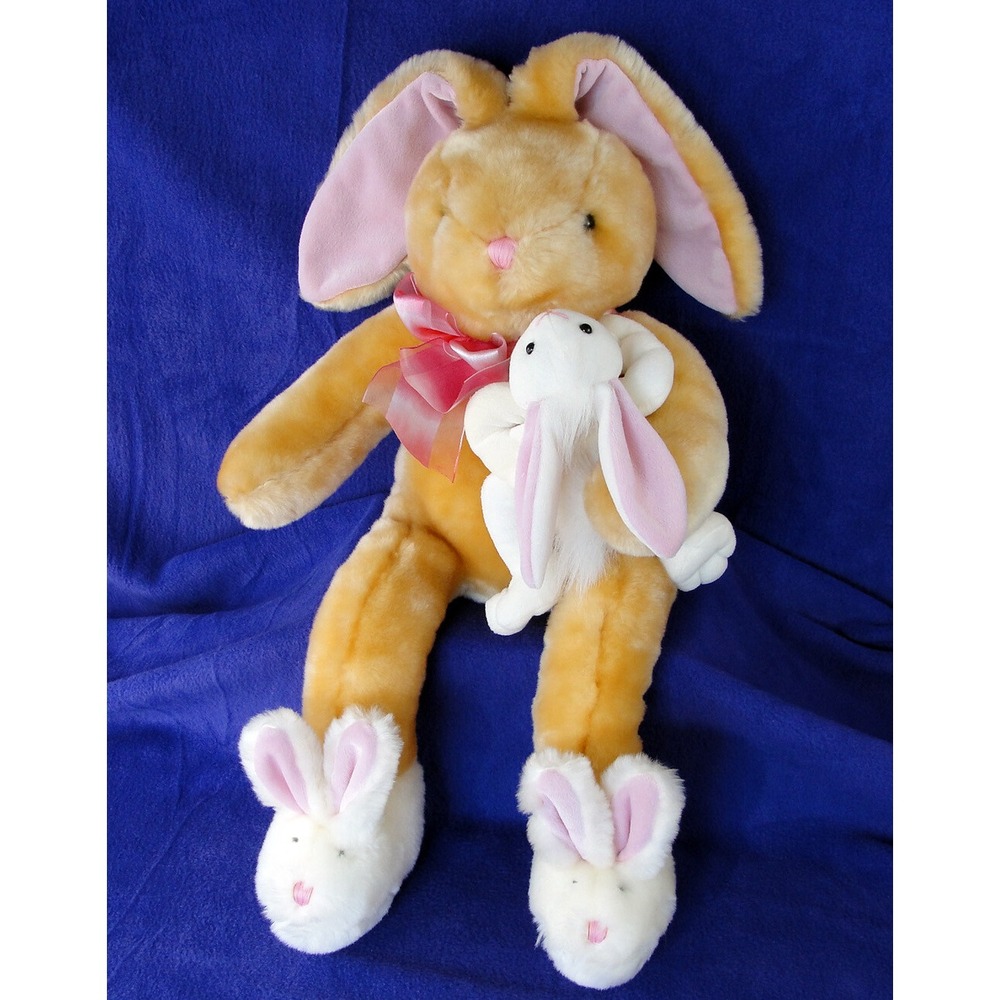 Dan Dee Rabbit Holding Bunny Lovey Plush Stuffed Animal 20" Tan Easter HTF